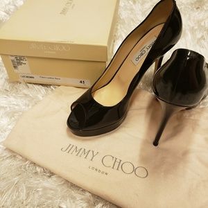 Jimmy Choo peep toe pumps - black patent leather